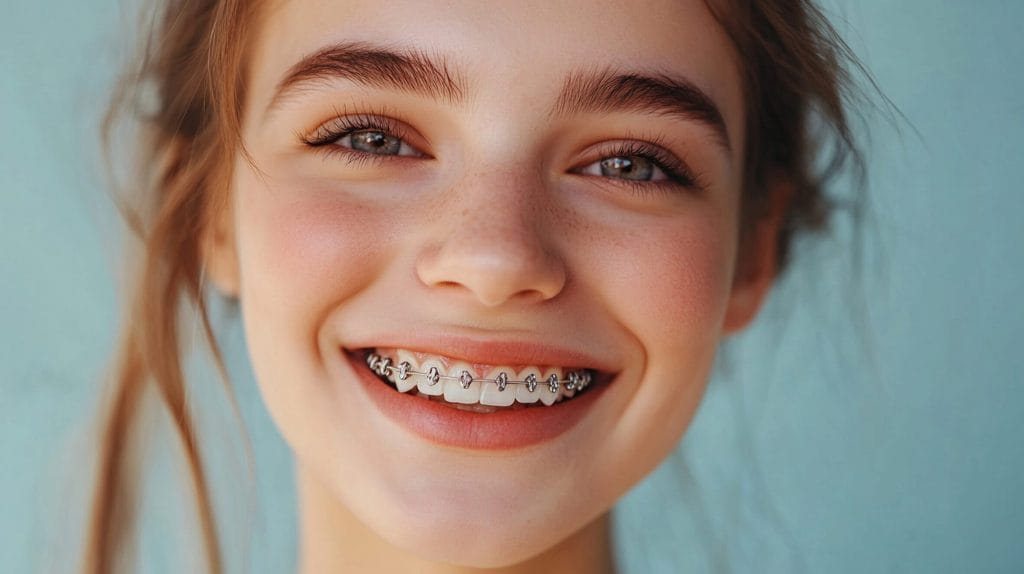 closeup smiling young woman with transparent braces